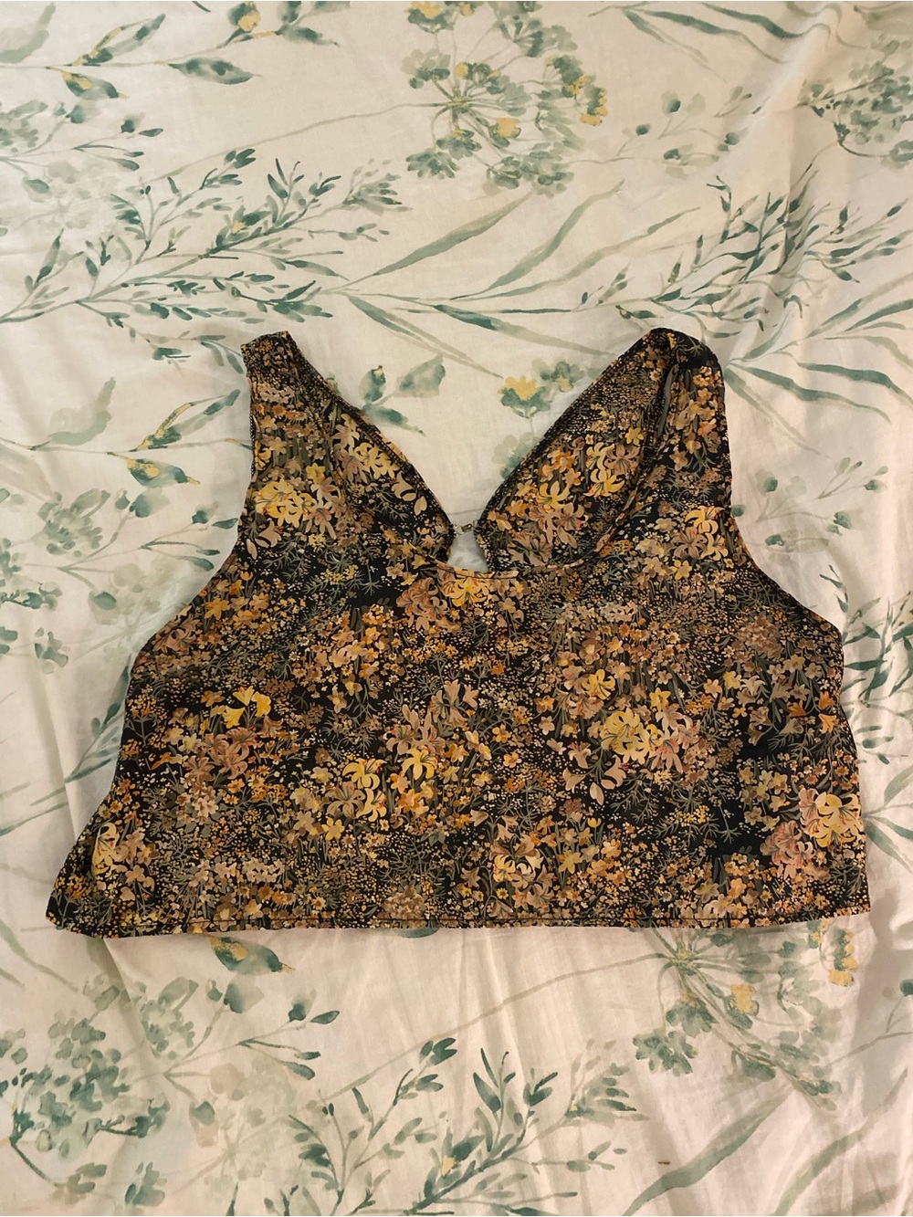 Portuguese Floral Cropped Top, Beautiful Yellow, Orange, & Brown Floral Pattern